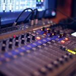 turned on audio mixing console